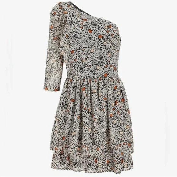 Express X Rachel Zoe Printed One Shoulder Ruffle Mini Dress M - Picture 4 of 7
